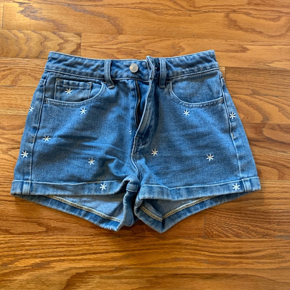 Pacsun Embroidery Sunflower Printed Denim Shorts